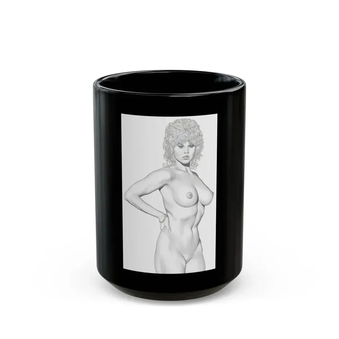 Linda Blair #170 - Nude Pencil Drawing (Vintage Female Icon) Black Coffee Mug 15oz - Go Mug Yourself