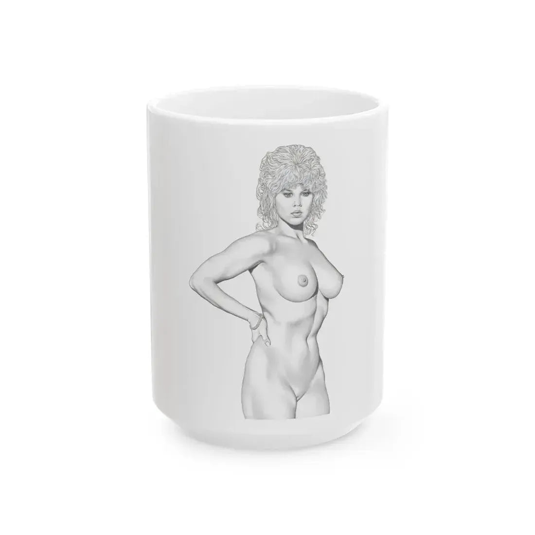 Linda Blair #170 - Nude Pencil Drawing (Vintage Female Icon) White Coffee Mug 15oz - Go Mug Yourself