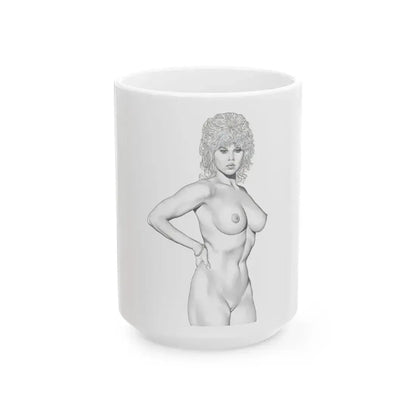 Linda Blair #170 - Nude Pencil Drawing (Vintage Female Icon) White Coffee Mug 15oz - Go Mug Yourself