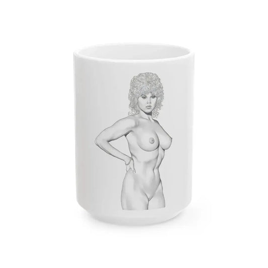 Linda Blair #170 - Nude Pencil Drawing (Vintage Female Icon) White Coffee Mug 15oz - Go Mug Yourself