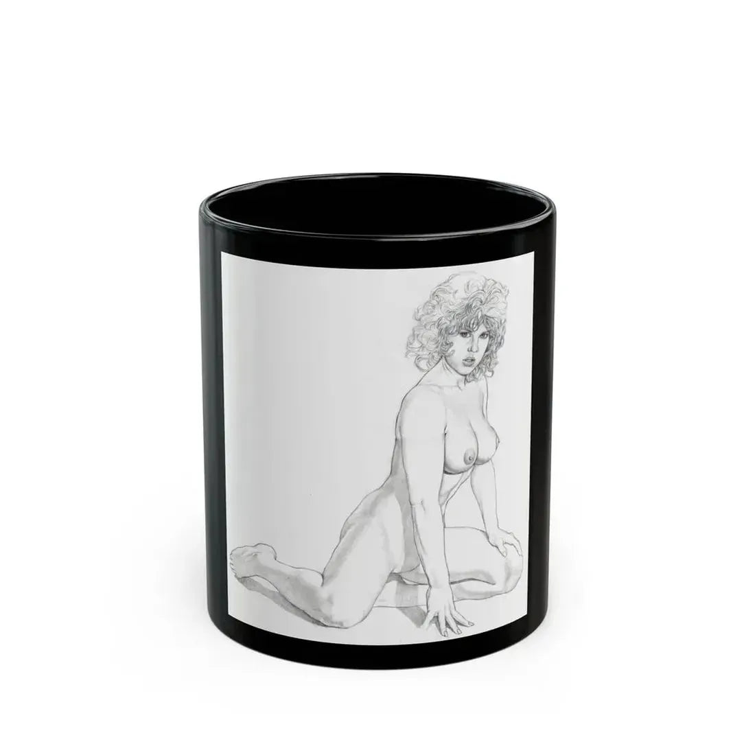 Linda Blair #171 - Nude Pencil Drawing (Vintage Female Icon) Black Coffee Mug 11oz - Go Mug Yourself