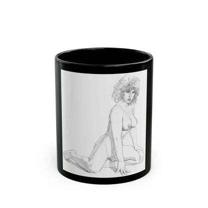 Linda Blair #171 - Nude Pencil Drawing (Vintage Female Icon) Black Coffee Mug 11oz - Go Mug Yourself