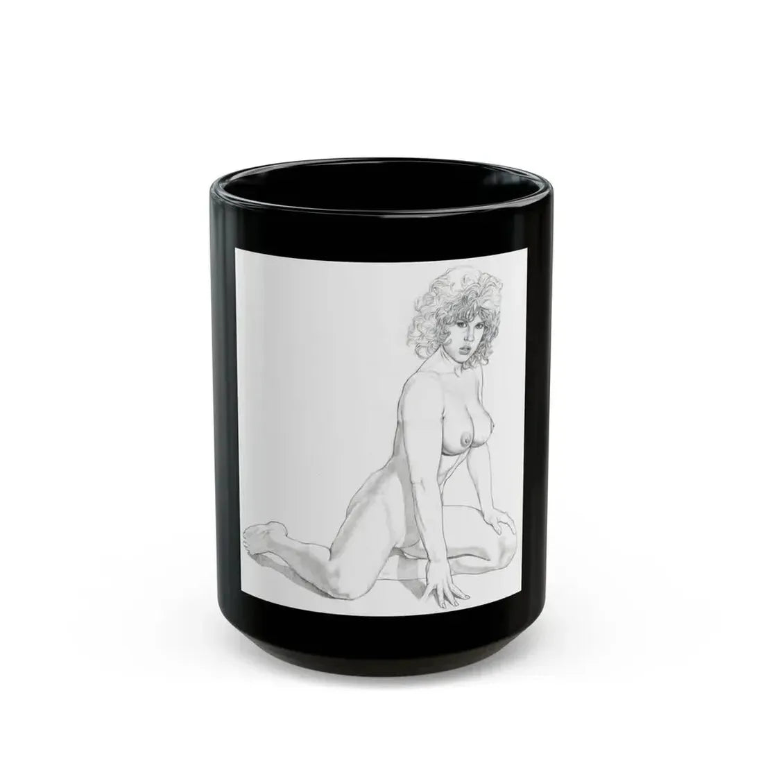 Linda Blair #171 - Nude Pencil Drawing (Vintage Female Icon) Black Coffee Mug 15oz - Go Mug Yourself