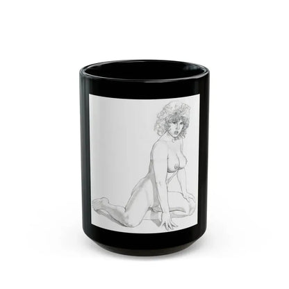 Linda Blair #171 - Nude Pencil Drawing (Vintage Female Icon) Black Coffee Mug 15oz - Go Mug Yourself