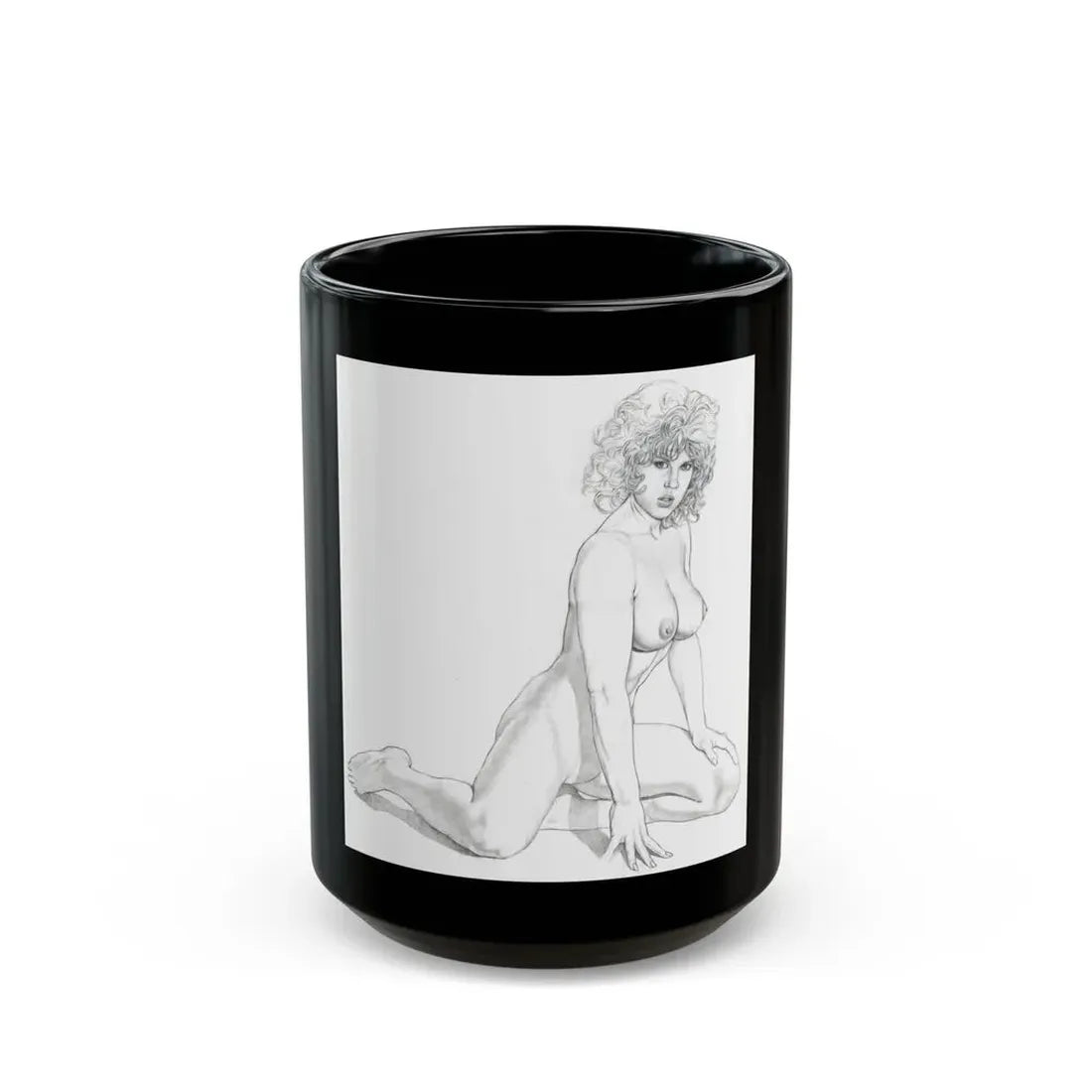 Linda Blair #171 - Nude Pencil Drawing (Vintage Female Icon) Black Coffee Mug 15oz - Go Mug Yourself