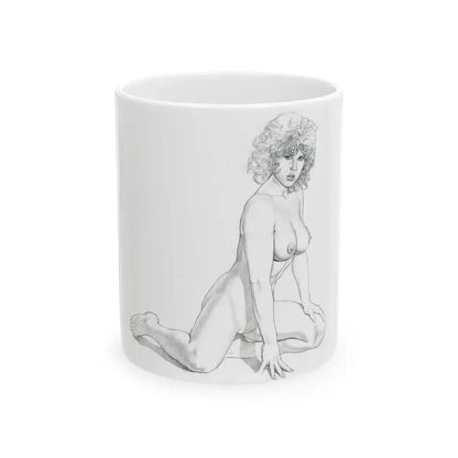 Linda Blair #171 - Nude Pencil Drawing (Vintage Female Icon) White Coffee Mug 11oz - Go Mug Yourself