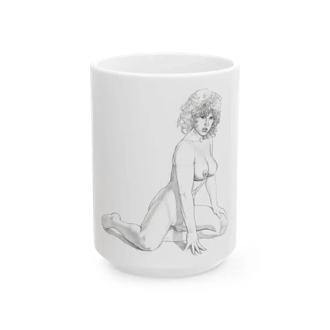 Linda Blair #171 - Nude Pencil Drawing (Vintage Female Icon) White Coffee Mug 15oz - Go Mug Yourself