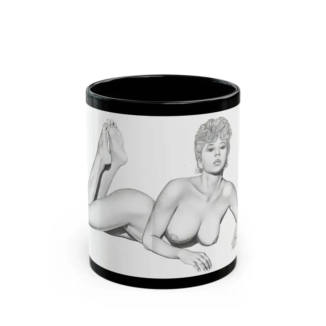 Linda Blair #172 - Nude Pencil Drawing (Vintage Female Icon) Black Coffee Mug 11oz - Go Mug Yourself