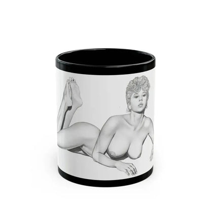 Linda Blair #172 - Nude Pencil Drawing (Vintage Female Icon) Black Coffee Mug 11oz - Go Mug Yourself