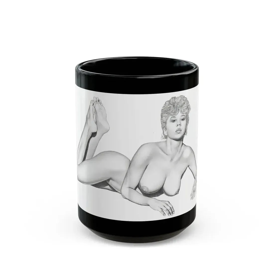 Linda Blair #172 - Nude Pencil Drawing (Vintage Female Icon) Black Coffee Mug 15oz - Go Mug Yourself