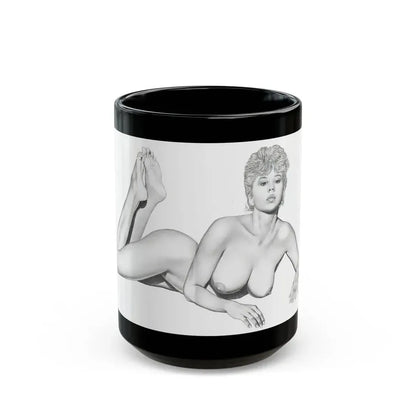 Linda Blair #172 - Nude Pencil Drawing (Vintage Female Icon) Black Coffee Mug 15oz - Go Mug Yourself
