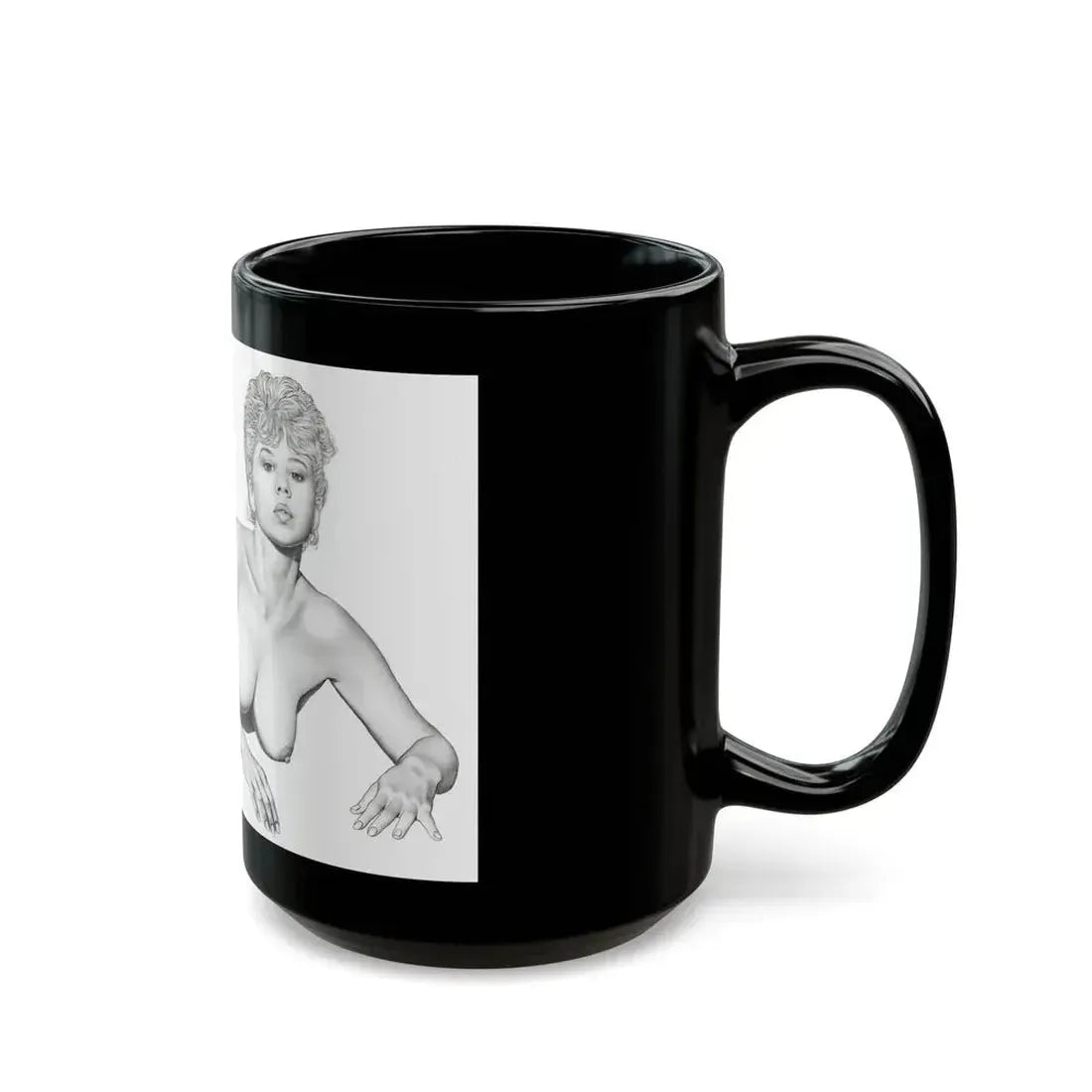 Linda Blair #172 - Nude Pencil Drawing (Vintage Female Icon) Black Coffee Mug - Go Mug Yourself