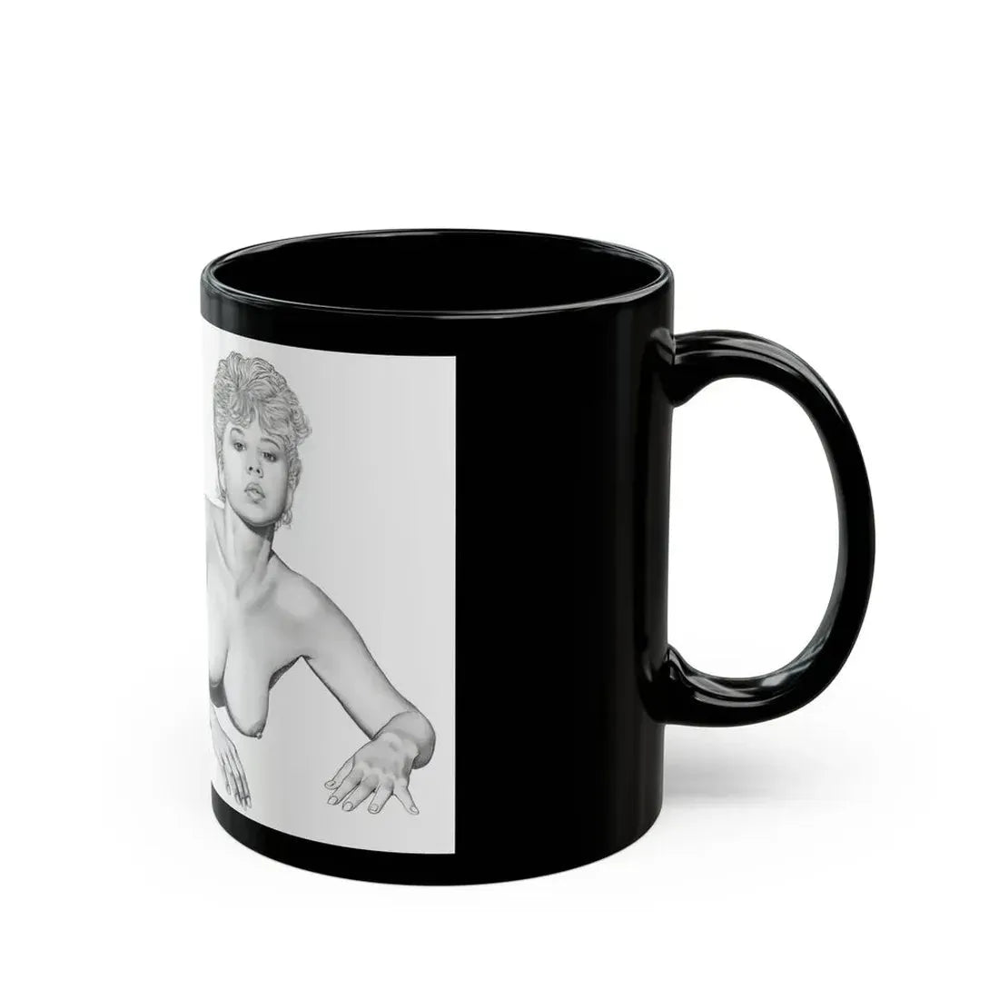 Linda Blair #172 - Nude Pencil Drawing (Vintage Female Icon) Black Coffee Mug - Go Mug Yourself