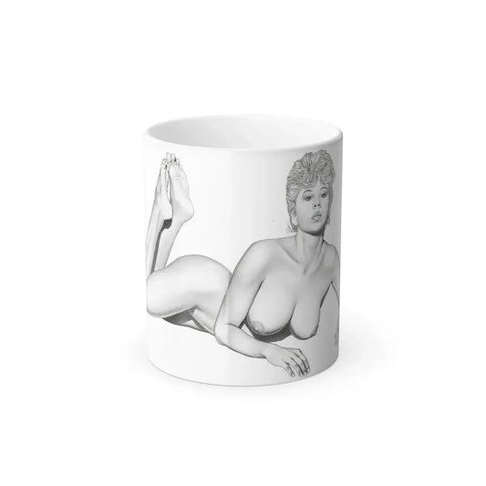 Linda Blair #172 - Nude Pencil Drawing (Vintage Female Icon) Color Changing Coffee Mug 11oz - Go Mug Yourself