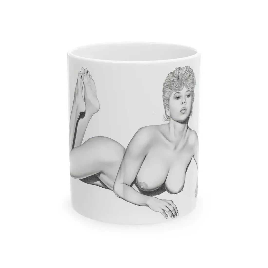 Linda Blair #172 - Nude Pencil Drawing (Vintage Female Icon) White Coffee Mug 11oz - Go Mug Yourself