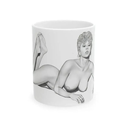 Linda Blair #172 - Nude Pencil Drawing (Vintage Female Icon) White Coffee Mug 11oz - Go Mug Yourself