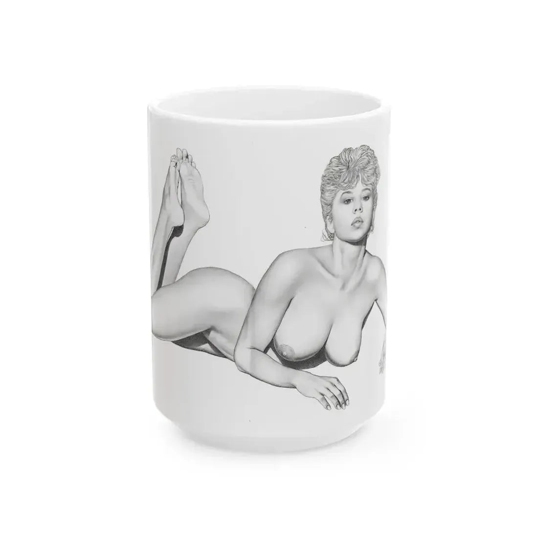 Linda Blair #172 - Nude Pencil Drawing (Vintage Female Icon) White Coffee Mug 15oz - Go Mug Yourself