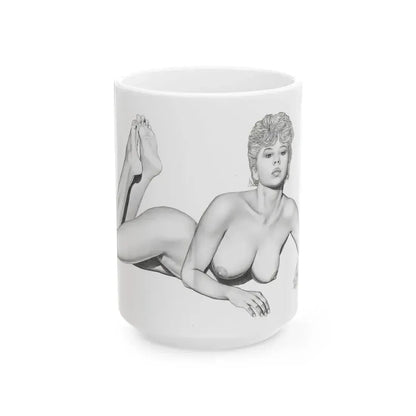Linda Blair #172 - Nude Pencil Drawing (Vintage Female Icon) White Coffee Mug 15oz - Go Mug Yourself