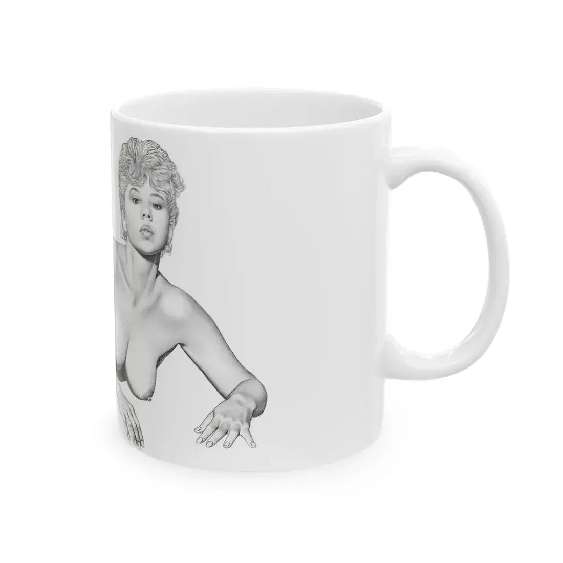 Linda Blair #172 - Nude Pencil Drawing (Vintage Female Icon) White Coffee Mug - Go Mug Yourself
