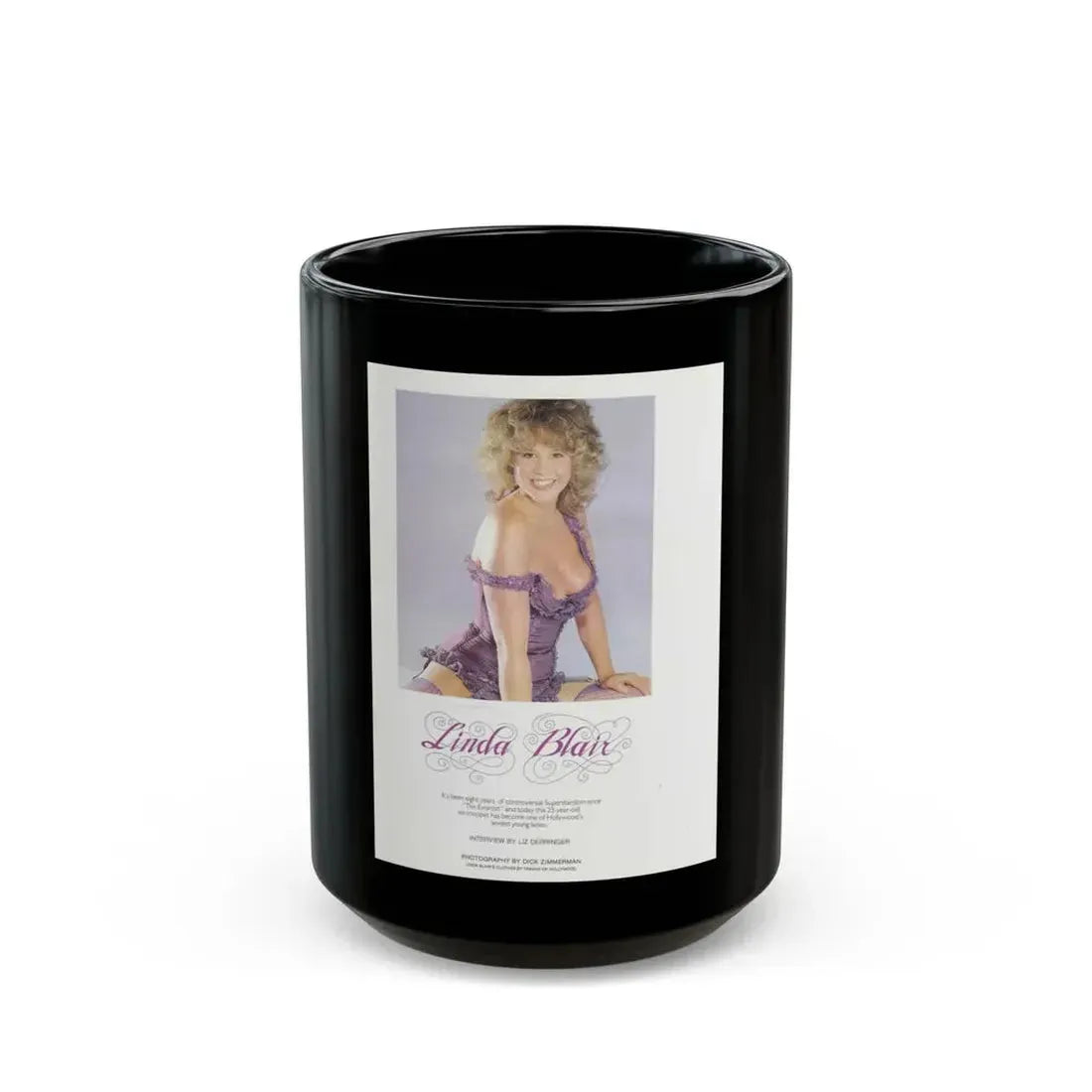 Linda Blair #184 - Partially Topless (Vintage Female Icon) Black Coffee Mug 15oz - Go Mug Yourself