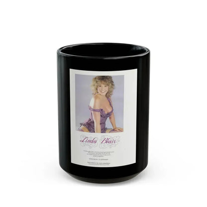 Linda Blair #184 - Partially Topless (Vintage Female Icon) Black Coffee Mug 15oz - Go Mug Yourself