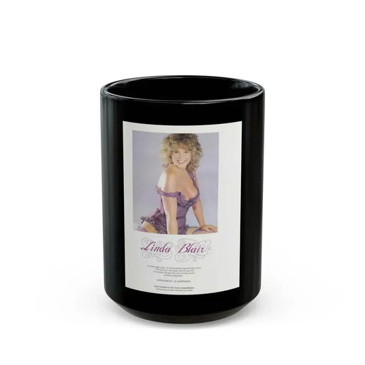 Linda Blair #184 - Partially Topless (Vintage Female Icon) Black Coffee Mug 15oz - Go Mug Yourself
