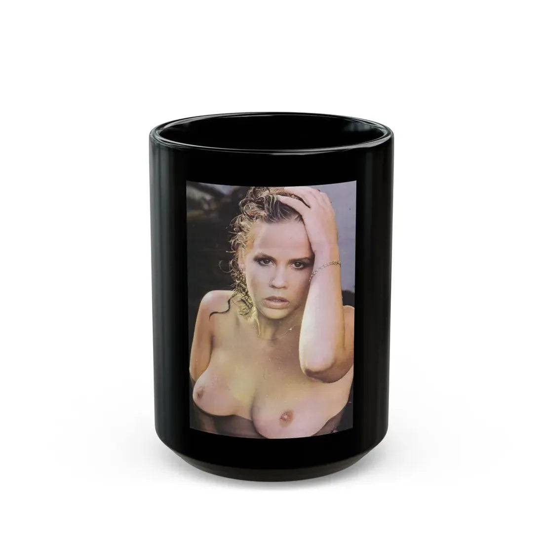 Linda Blair #189 - Topless (Vintage Female Icon) Black Coffee Mug 15oz - Go Mug Yourself