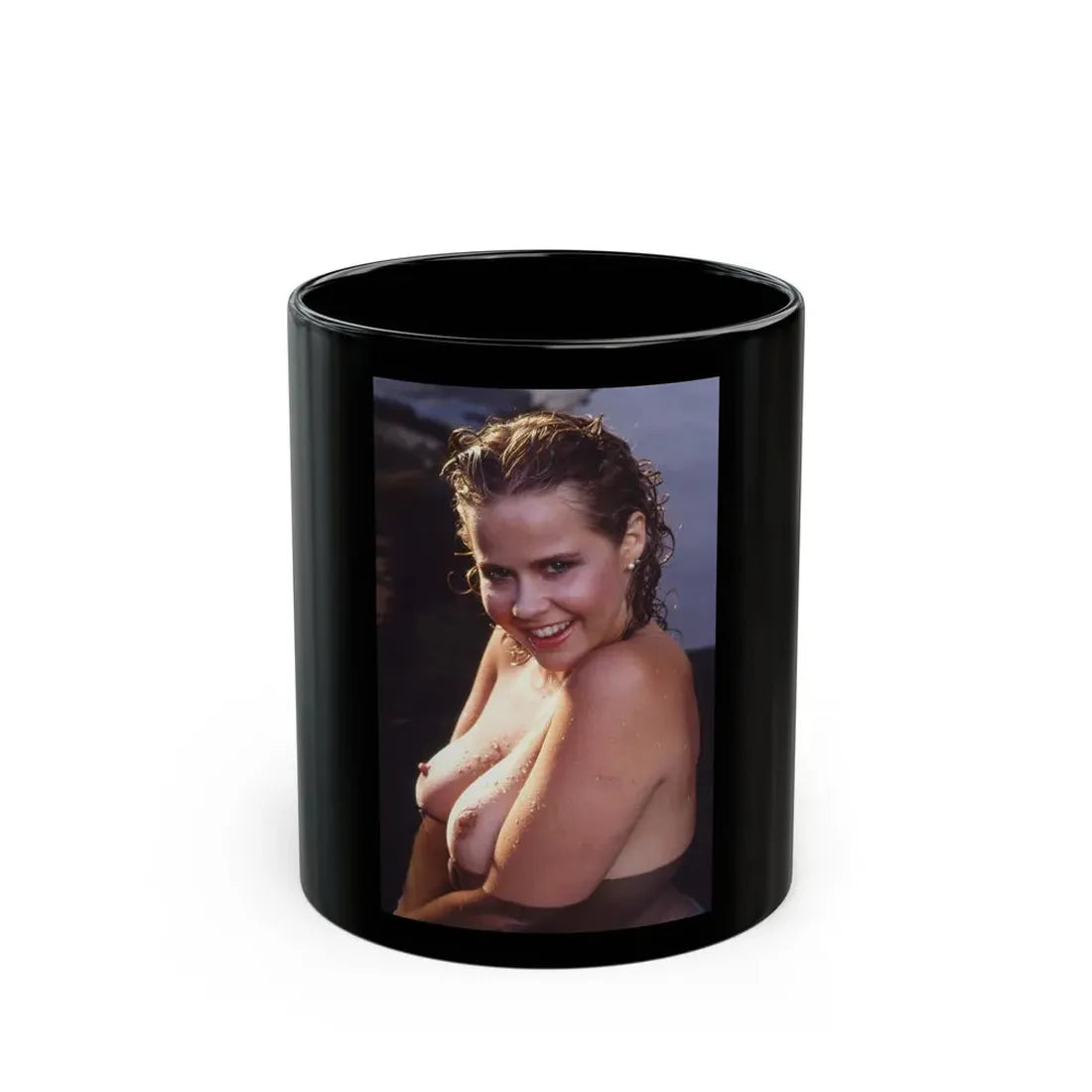 Linda Blair #195 - Topless (Vintage Female Icon) Black Coffee Mug 11oz - Go Mug Yourself