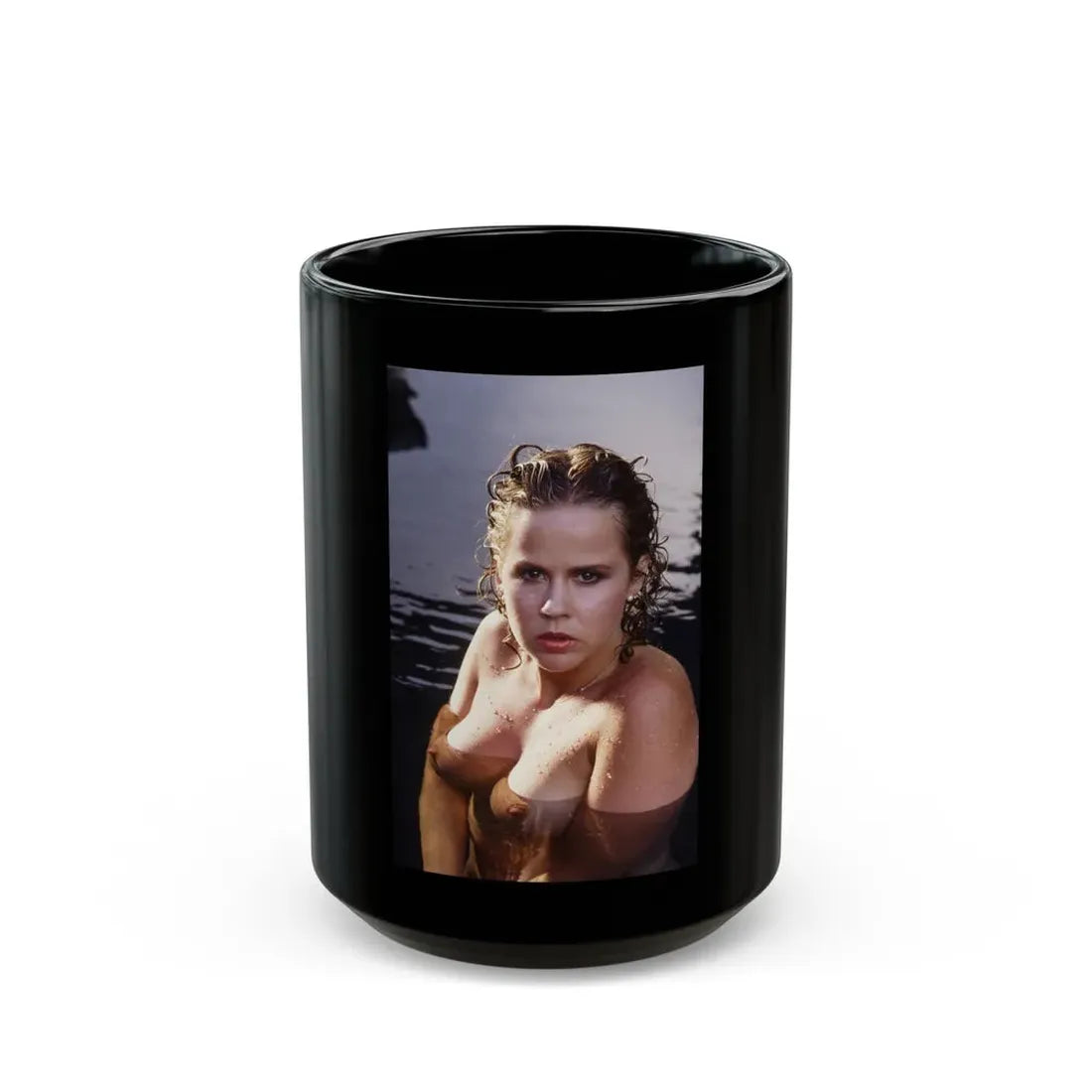 Linda Blair #196 - Topless (Vintage Female Icon) Black Coffee Mug 15oz - Go Mug Yourself