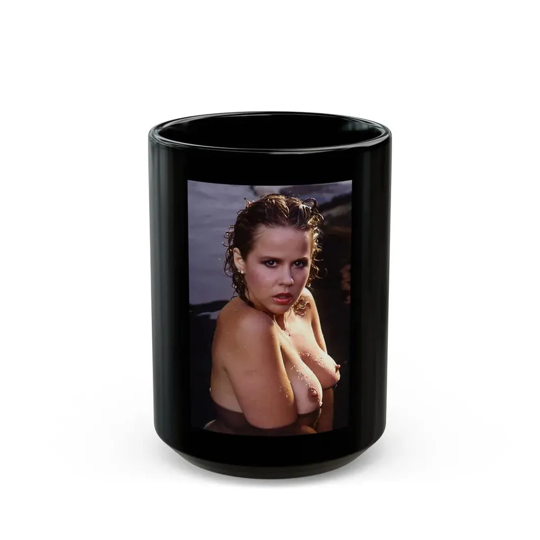 Linda Blair #202 - Topless (Vintage Female Icon) Black Coffee Mug 15oz - Go Mug Yourself