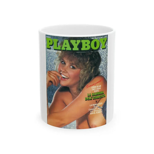 Linda Blair #211 - Italian Playboy Mag. '83 (Vintage Female Icon) White Coffee Mug 11oz - Go Mug Yourself