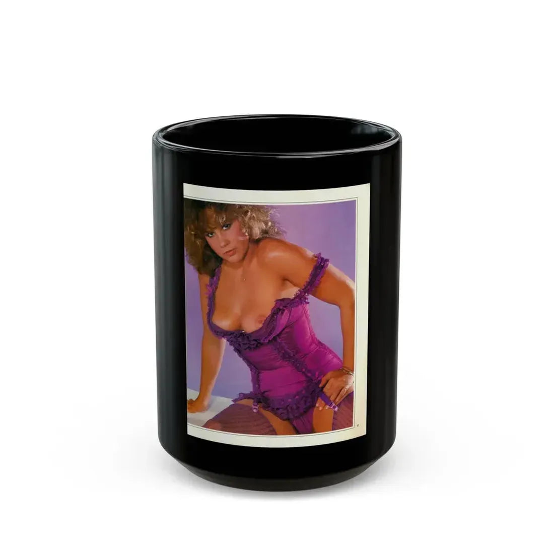 Linda Blair #218 - Partially Topless (Vintage Female Icon) Black Coffee Mug 15oz - Go Mug Yourself