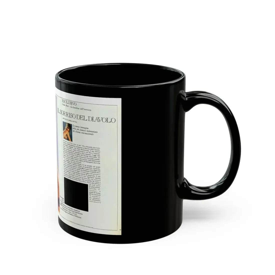 Linda Blair #227 - Partially Topless 1 (Vintage Female Icon) Black Coffee Mug - Go Mug Yourself