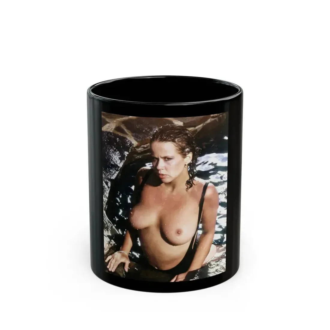 Linda Blair #241 - Topless (Vintage Female Icon) Black Coffee Mug 11oz - Go Mug Yourself