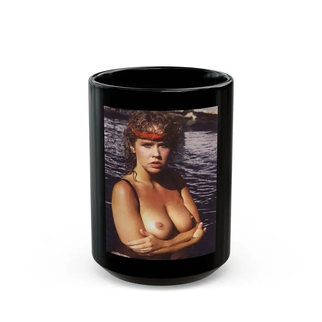 Linda Blair #242 - Topless (Vintage Female Icon) Black Coffee Mug 15oz - Go Mug Yourself