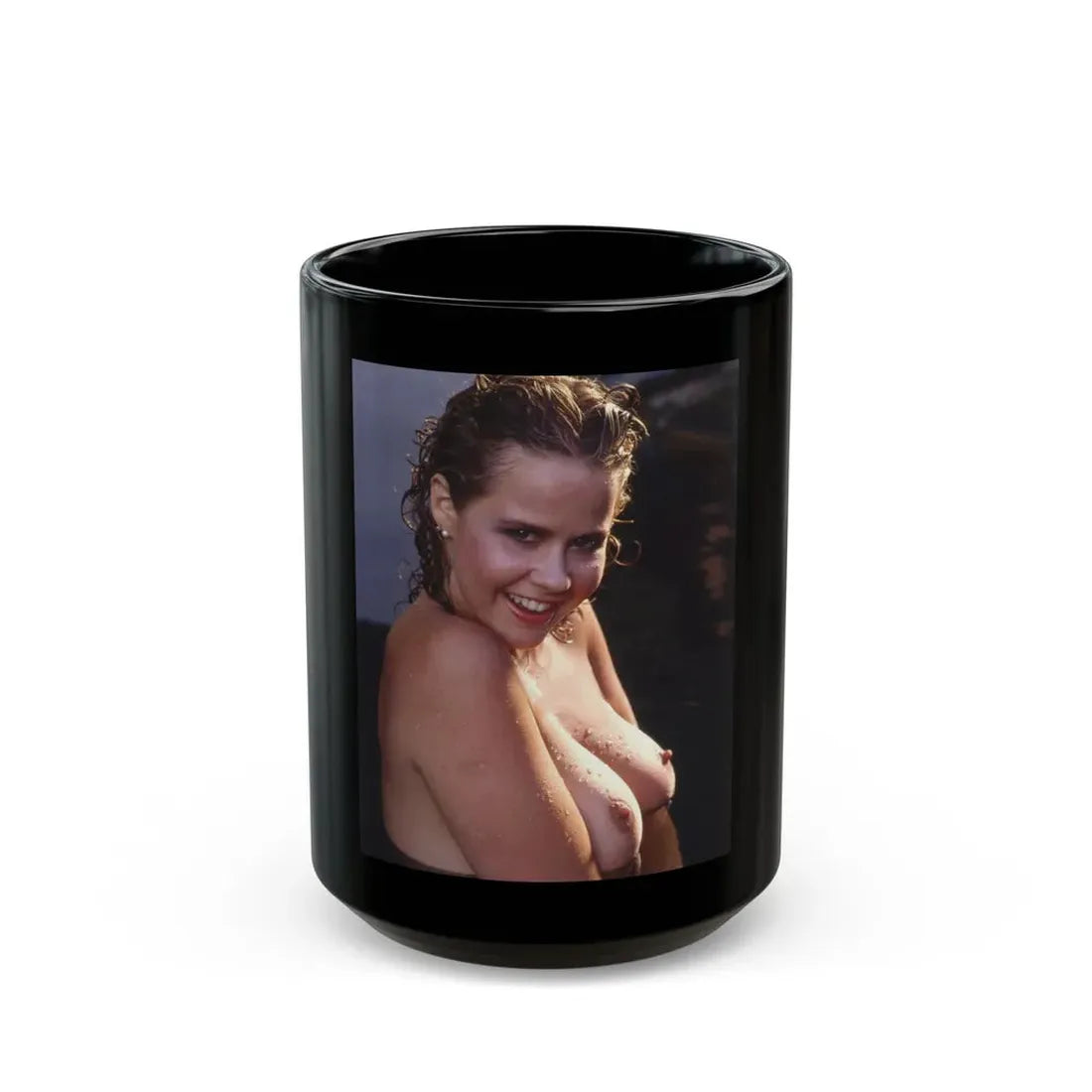 Linda Blair #248 - Topless (Vintage Female Icon) Black Coffee Mug 15oz - Go Mug Yourself