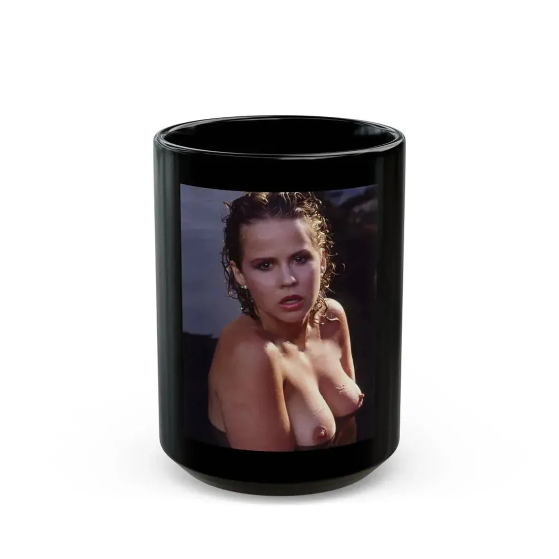 Linda Blair #250 - Topless (Vintage Female Icon) Black Coffee Mug 15oz - Go Mug Yourself