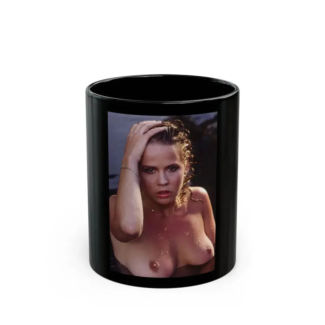 Linda Blair #251 - Topless (Vintage Female Icon) Black Coffee Mug 11oz - Go Mug Yourself