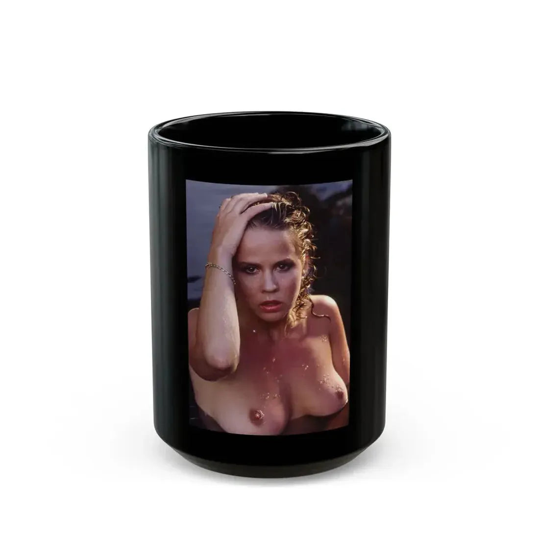 Linda Blair #251 - Topless (Vintage Female Icon) Black Coffee Mug 15oz - Go Mug Yourself