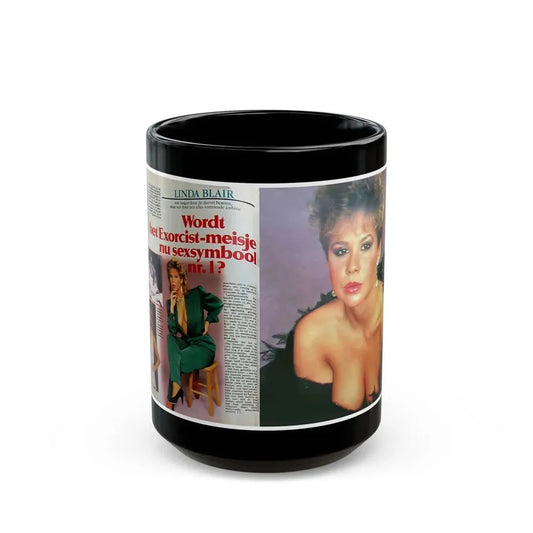 Linda Blair #272 - Kwik Mag. Spread (Vintage Female Icon) Black Coffee Mug 15oz - Go Mug Yourself