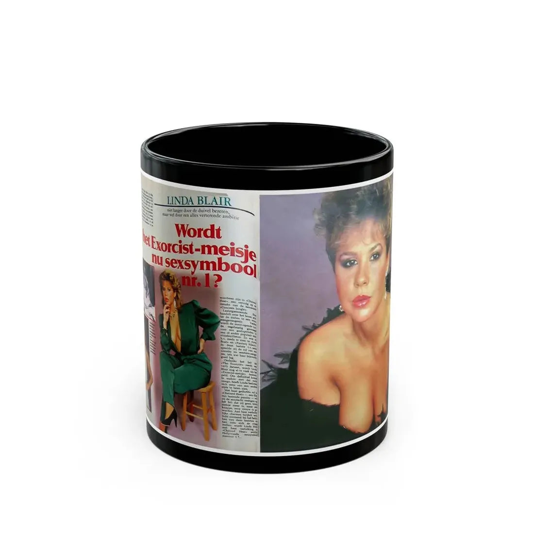 Linda Blair #272 - Kwik Mag. Spread (Vintage Female Icon) Black Coffee Mug - Go Mug Yourself