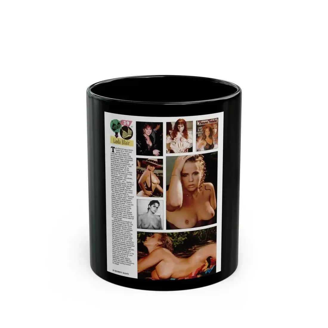 Linda Blair #301 - Celebrity Sleuth Mag. - 1 Page 7 Photos with, article (Vintage Female Icon) Black Coffee Mug - Go Mug Yourself