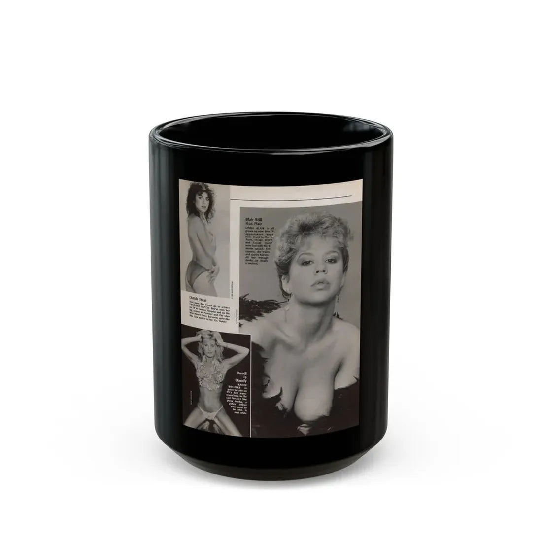 Linda Blair #307 - 1 B&W Photo & Page with, caption Linda on far right only (Vintage Female Icon) Black Coffee Mug 15oz - Go Mug Yourself