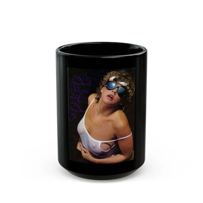 Linda Blair #313 - 1 Page, 1 Photo see through wet top from OUI Mag. October '82 (Vintage Female Icon) Black Coffee Mug 15oz - Go Mug Yourself