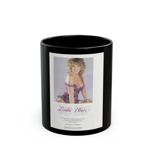 Linda Blair #314 - 1 Page, 1 Photo with lingerie & nipples exposed from OUI Mag. October '82 3 (Vintage Female Icon) Black Coffee Mug 11oz - Go Mug Yourself
