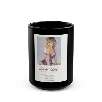 Linda Blair #314 - 1 Page, 1 Photo with lingerie & nipples exposed from OUI Mag. October '82 3 (Vintage Female Icon) Black Coffee Mug 15oz - Go Mug Yourself