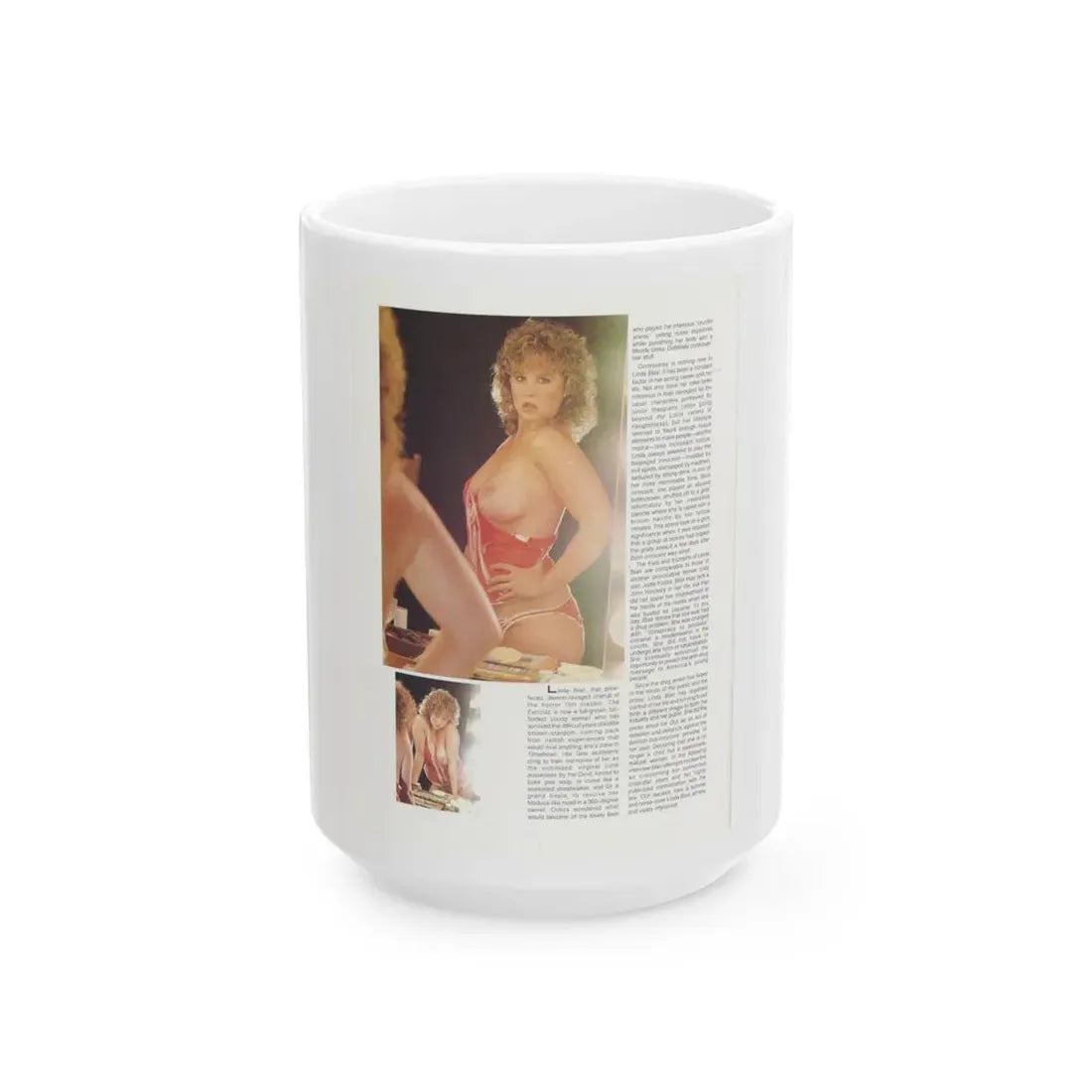 Linda Blair #316 - 1 Page, 1 Photo with lingerie partially exposed with boobs from OUI Mag. October '82 1 (Vintage Female Icon) White Coffee Mug - Go Mug Yourself