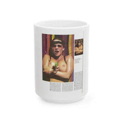 Linda Blair #318 - 1 Page, 1 Photo topless with squirt gun from OUI Mag. October '82 1 (Vintage Female Icon) White Coffee Mug 15oz - Go Mug Yourself