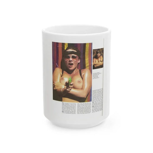 Linda Blair #318 - 1 Page, 1 Photo topless with squirt gun from OUI Mag. October '82 1 (Vintage Female Icon) White Coffee Mug 15oz - Go Mug Yourself