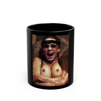Linda Blair #319 - 1 Page, 1 Photo topless with squirting water from OUI Mag. October '82 (Vintage Female Icon) Black Coffee Mug 11oz - Go Mug Yourself